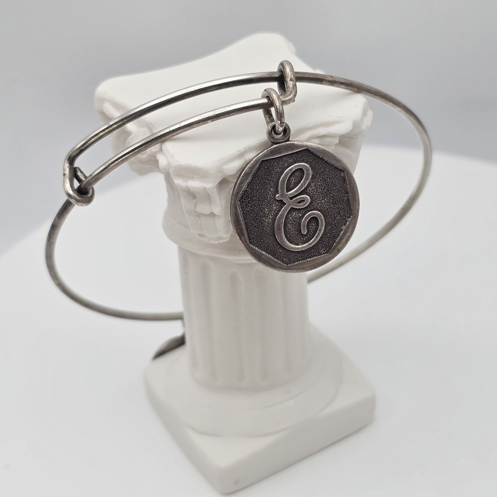 ALEX & ANI Initial‎ "E" Bracelet Charm Wire Bangle Silver Tone Made In USA!!